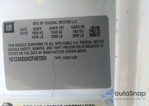 2012 Chevrolet Malibu Ls from USA, damaged, VIN 1G1ZA5EUXCF387390